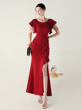 Mermaid Scoop Split Beading Prom Dress