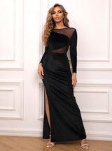 Sexy Perspective Gauze Split Velvet Dress