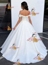 Beige White Off the Shoulder Appliques Quinceanera Dress