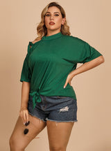 Solid Color Shirt Bow Diagonal Shoulder T-shirt