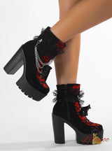 Retro Lace Chain Thick Heels Thick Soles Boots