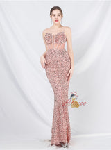 Mermaid Sequins Spaghetti Straps Split Sequins Prom Dress