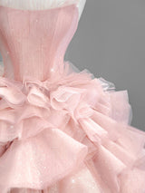 Vintage Pink Tulle Strapless Wedding Dress