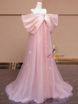 Pink Tulle Off the Shoulder Prom Dress