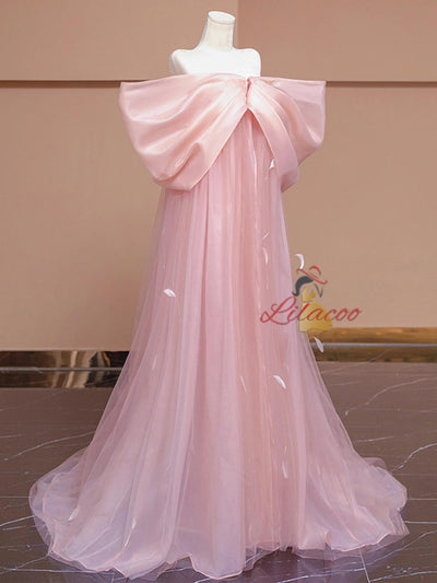 Pink Tulle Off the Shoulder Prom Dress