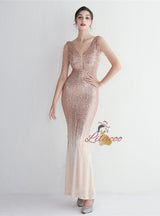 V-neck Sequins Beading Prom Dress