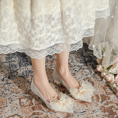 Crystal High-heeled Bow Wedding Shoes