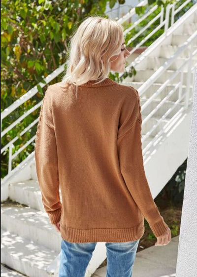 Round Neck Pullover Solid Color Sweater