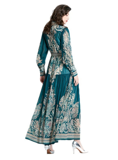 Long Sleeve Cage Sleeve Printed Dress