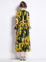 Printed Chiffon Long Sleeve Holiday Beach Dress