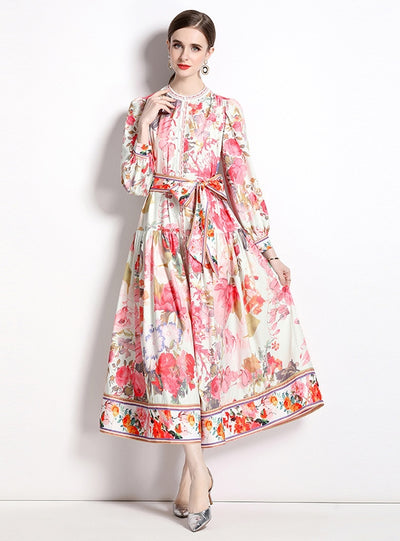 Holiday Printed Long-sleeved Dress