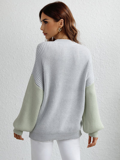 Round Neck Long Sleeve Striped Loose Sweater