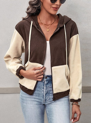 Leisure Zipper Hooded Color Matching Coat