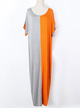 Loose Contrast Stitching Round Neck Short Sleeve Dress