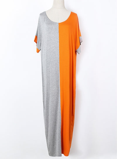 Loose Contrast Stitching Round Neck Short Sleeve Dress