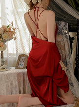 Sexy V-neck Pleated Slit Nightdress