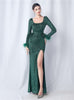 Long Sleeve Mermaid Sequins Split Prom Dress