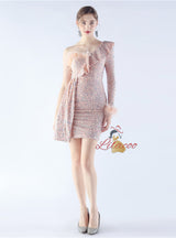 One Shoulder Long Sleeve Sequins Prom Dress