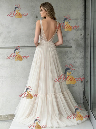 Ivory Tulle Lace Straps Wedding Dress