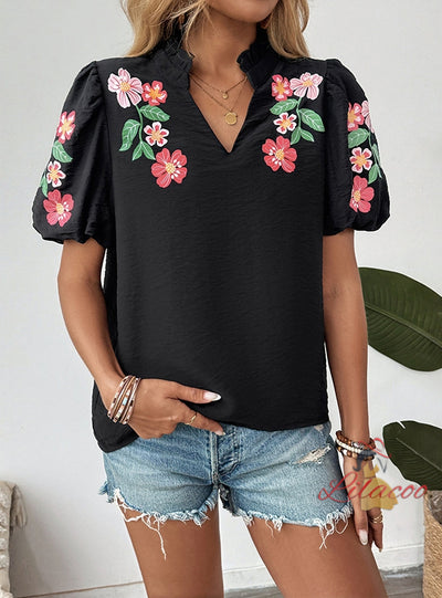 V-neck Printed Pullover Shirt Top
