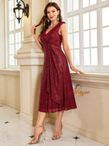 Bugundy Sequins V-neck Prom Dress