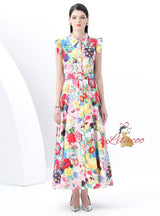 Retro Palace Printed Breasted Dress