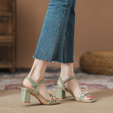 Rhinestone Square-headed Thick-heeled Sandals