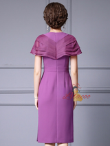 Purple Beading Pleats Mother Of The Bride Dress