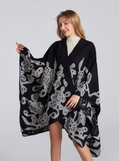 Cashmere-like Split Padded Shawl Cloak