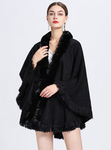 Fur Collar Fringed Plus Size Knitted Coat Shawl Cloak