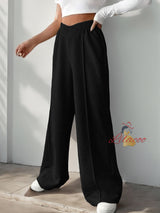 High-waist Solid Color Wide-leg Casual Pants