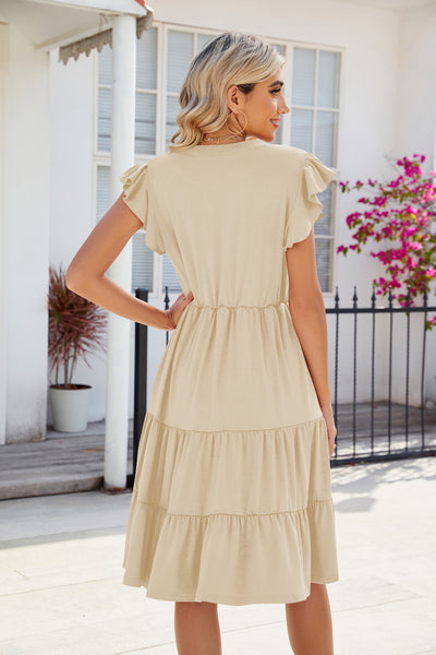 Solid Color V-neck Short Sleeve Dress