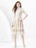 Retro Palace Short Sleeve Lapel Printed Dress