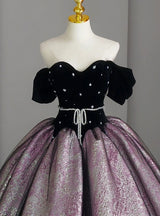 Black Velvet Tulle Ball Gown Prom Dress