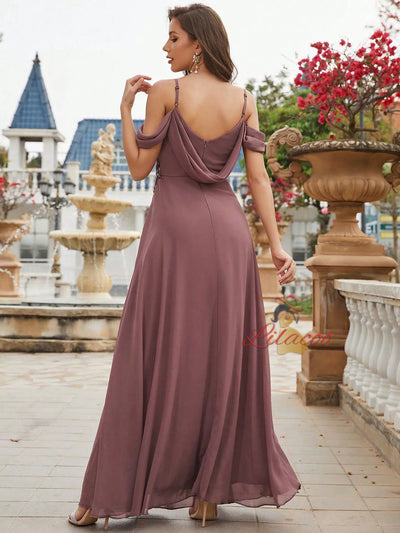 Purple Chiffon Spaghetti Straps Prom Dress