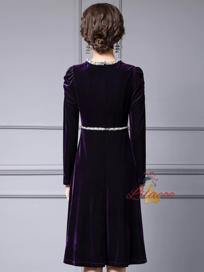 Purple Velvet Long Sleeve Mother of the Bride Dress
