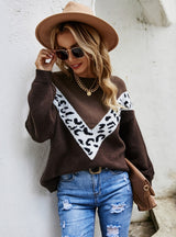 Leopard Print Pullover Round Neck Sweater