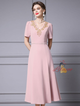 Pink Beading Short Sleeve Mother Of The Bride Dress