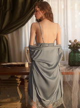 Solid Color Lace Split Suspenders Pajamas