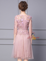 Pink Lace Short Sleeve Mother Of The Bride Dress