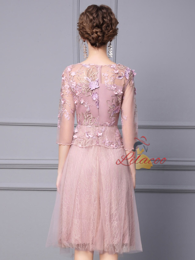 Pink Lace Short Sleeve Mother Of The Bride Dress