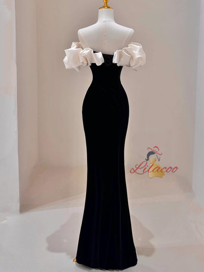 Black Mermaid Velvet Off the Shoulder Prom Dress