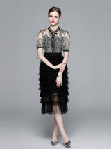 Short-sleeved Bow Lace Gauze Dress
