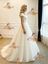 White Tulle Cap Sleeve Wedding Dress
