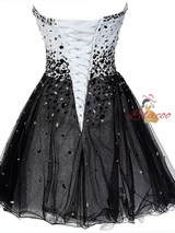 Black Tulle Beading Homecoming Dress