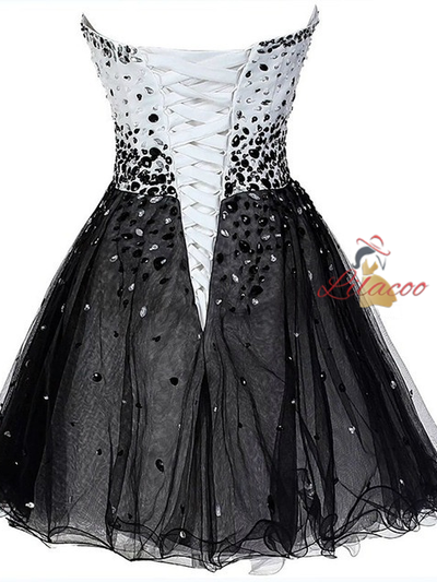 Black Tulle Beading Homecoming Dress