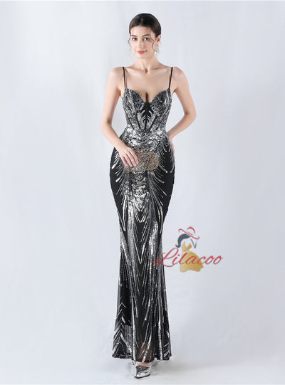 Mermaid Sequins Spaghetti Straps Prom Dress
