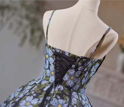 Fashion Black Print Spaghetti Straps Homecoming Dress