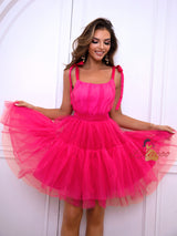 Tube Top Mesh Bow Fluffy Dress