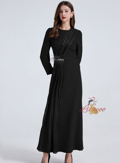Long Sleeve Round Neck Beaded Dress
